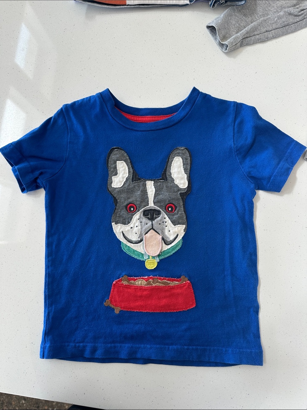 Mini Boden Royal Blue Tee with Dog Applique and Red Bowl